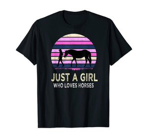 Funny shirts V-neck Tank top Hoodie sweatshirt usa uk au ca gifts for Just a Girl Who Loves Horses - Riding Retro sunset Gifts T-Shirt 669955