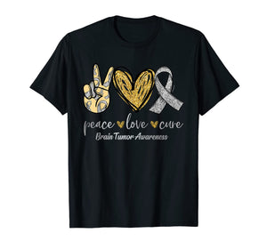 Peace Love Cure Ribbon Brain Tumor Awareness Gifts TShirt1007238