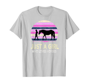 Funny shirts V-neck Tank top Hoodie sweatshirt usa uk au ca gifts for Just a Girl Who Loves Horses - Riding Retro sunset Gifts T-Shirt 669955