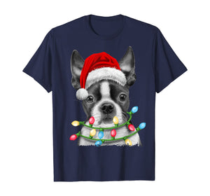 Funny shirts V-neck Tank top Hoodie sweatshirt usa uk au ca gifts for Boston Terrier Santa Christmas Tree Lights Xmas Gifts Boys T-Shirt 540146