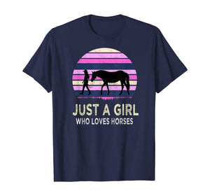 Funny shirts V-neck Tank top Hoodie sweatshirt usa uk au ca gifts for Just a Girl Who Loves Horses - Riding Retro sunset Gifts T-Shirt 669955