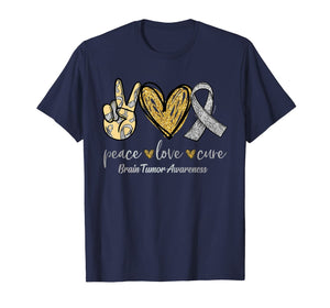 Peace Love Cure Ribbon Brain Tumor Awareness Gifts TShirt1007238