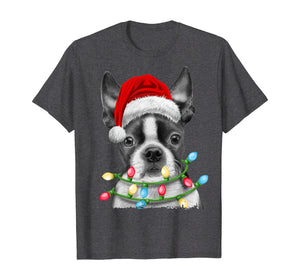 Funny shirts V-neck Tank top Hoodie sweatshirt usa uk au ca gifts for Boston Terrier Santa Christmas Tree Lights Xmas Gifts Boys T-Shirt 540146