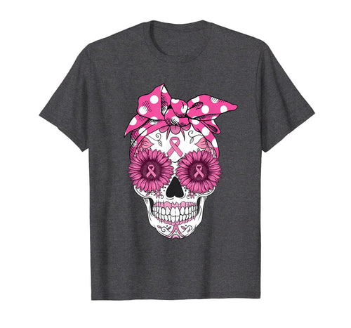 Pink Sugar Turban Skull Breast Cancer Awareness Gifts T-Shirt