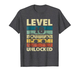 Funny shirts V-neck Tank top Hoodie sweatshirt usa uk au ca gifts for Level 18 Unlocked T-Shirt Vintage Gamer 18th Birthday Gifts 1419014