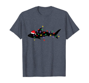 Shark Christmas Lights Santa Hat Pajamas Xmas Gifts Family T-Shirt