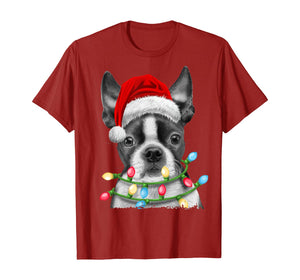 Funny shirts V-neck Tank top Hoodie sweatshirt usa uk au ca gifts for Boston Terrier Santa Christmas Tree Lights Xmas Gifts Boys T-Shirt 540146