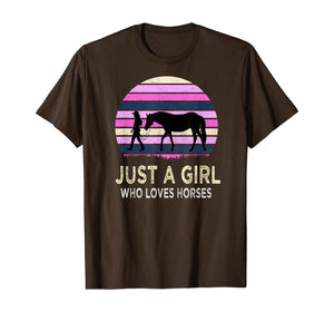 Funny shirts V-neck Tank top Hoodie sweatshirt usa uk au ca gifts for Just a Girl Who Loves Horses - Riding Retro sunset Gifts T-Shirt 669955