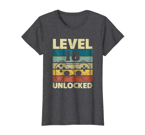 Funny shirts V-neck Tank top Hoodie sweatshirt usa uk au ca gifts for Level 18 Unlocked T-Shirt Vintage Gamer 18th Birthday Gifts 1419014