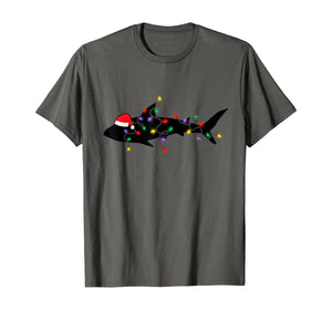 Shark Christmas Lights Santa Hat Pajamas Xmas Gifts Family T-Shirt