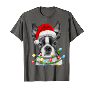 Funny shirts V-neck Tank top Hoodie sweatshirt usa uk au ca gifts for Boston Terrier Santa Christmas Tree Lights Xmas Gifts Boys T-Shirt 540146
