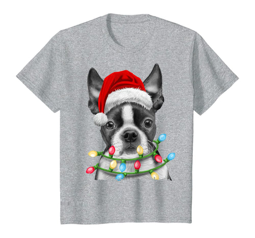 Funny shirts V-neck Tank top Hoodie sweatshirt usa uk au ca gifts for Boston Terrier Santa Christmas Tree Lights Xmas Gifts Boys T-Shirt 540146