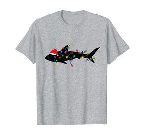 Shark Christmas Lights Santa Hat Pajamas Xmas Gifts Family T-Shirt