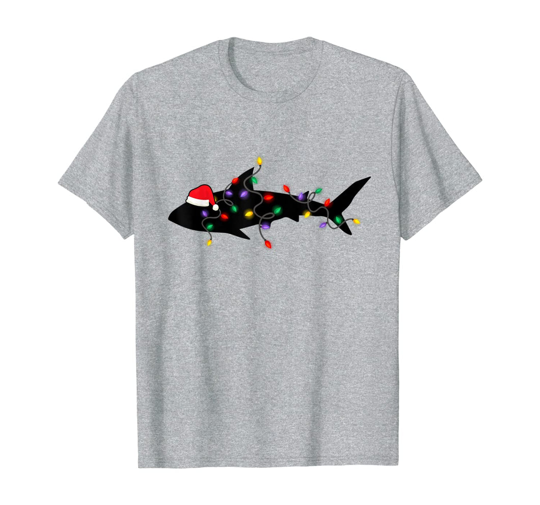 Shark Christmas Lights Santa Hat Pajamas Xmas Gifts Family T-Shirt