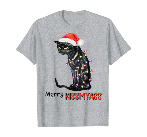 Merry Kissmyass Funny \Black Cat Christmas Tree Gifts T-Shirt